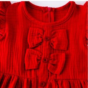 Girls Red Linen Dress